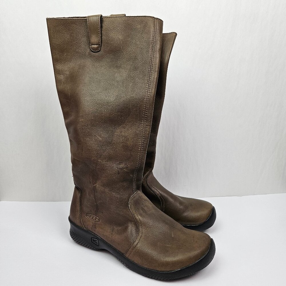 KEEN KJ BLVD Brown Leather Pull On Mid-Calf Tall Boot 10 53025-SLBK - Picture 2 of 14